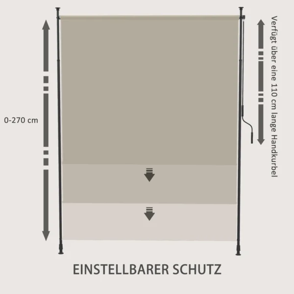 Verticale zonwering 200 x 292 cm, verstelbare zijzonwering, intrekbare zonwering, windscherm gemaakt van aluminium in zandkleur 6