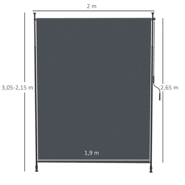 Verticale zonwering 200 x 292 cm, verticaal intrekbaar met verstelbare zonwering van aluminium, grijs voor terras & balkon 4