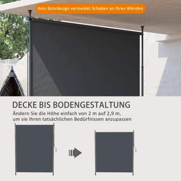 Verticale zonwering 200 x 292 cm, verticaal intrekbaar met verstelbare zonwering van aluminium, grijs voor terras & balkon 5