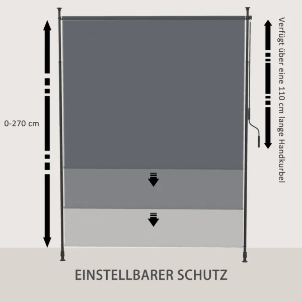 Verticale zonwering 200 x 292 cm, verticaal intrekbaar met verstelbare zonwering van aluminium, grijs voor terras & balkon 6