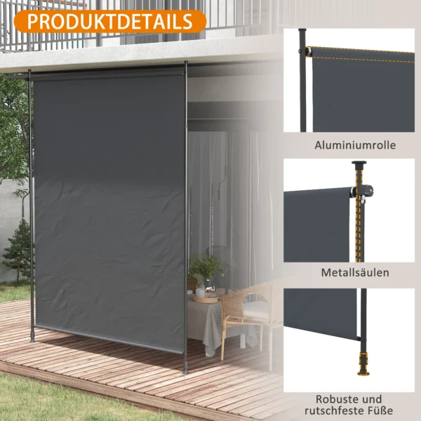 Verticale zonwering 200 x 292 cm, verticaal intrekbaar met verstelbare zonwering van aluminium, grijs voor terras & balkon 8