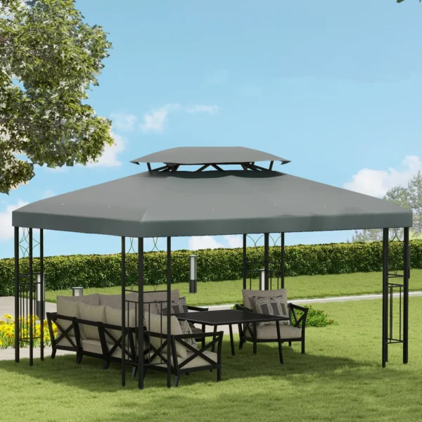 Vervangend paviljoendak voor metalen tuinpaviljoen, partytent, tuintent polyester 3x4m donkergrijs 8