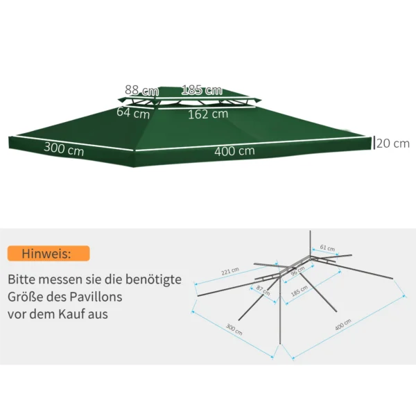 Vervangend paviljoendak voor tuinpaviljoen, polyester, 3x4m, groen 4