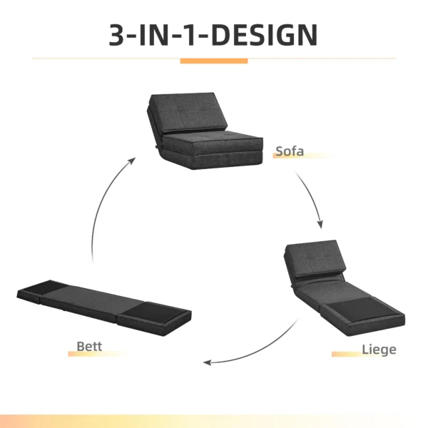 Vloersofa inklapbaar slaapfauteuil vloerstoel 5 standen verstelbaar inklapbare stoel slaapbank slaapbank enkelsofa donkergrijs 61 x 73 x 58 cm 6