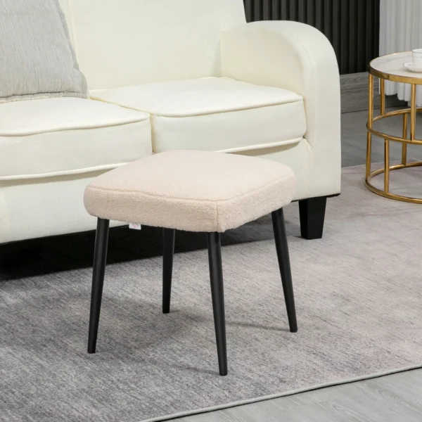 Voetenbankje vierkante zithocker make up krukje kasjmier look met stalen poten voor woonkamer slaapkamer beige 42x42x47cm 2
