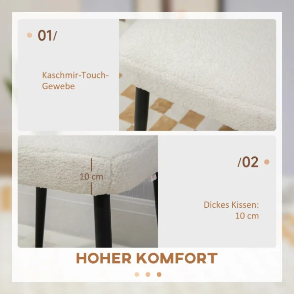 Voetenbankje vierkante zithocker make up krukje kasjmier look met stalen poten voor woonkamer slaapkamer crème 42x42x47cm 5