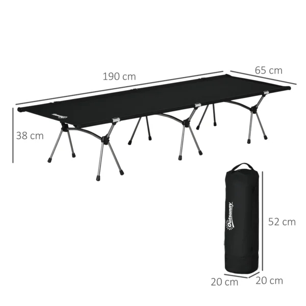 Vouwbaar campingbed aluminium veldbed hoogteverstelbaar zwart 190x65x38cm tot 150kg met draagtas voor buiten 4