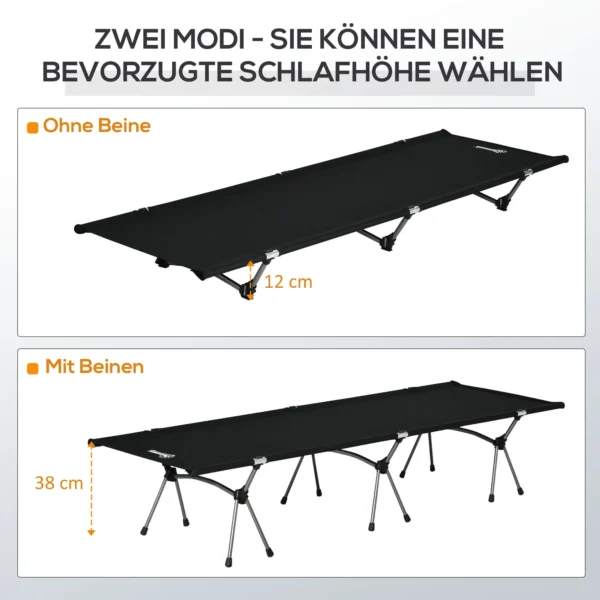 Vouwbaar campingbed aluminium veldbed hoogteverstelbaar zwart 190x65x38cm tot 150kg met draagtas voor buiten 5