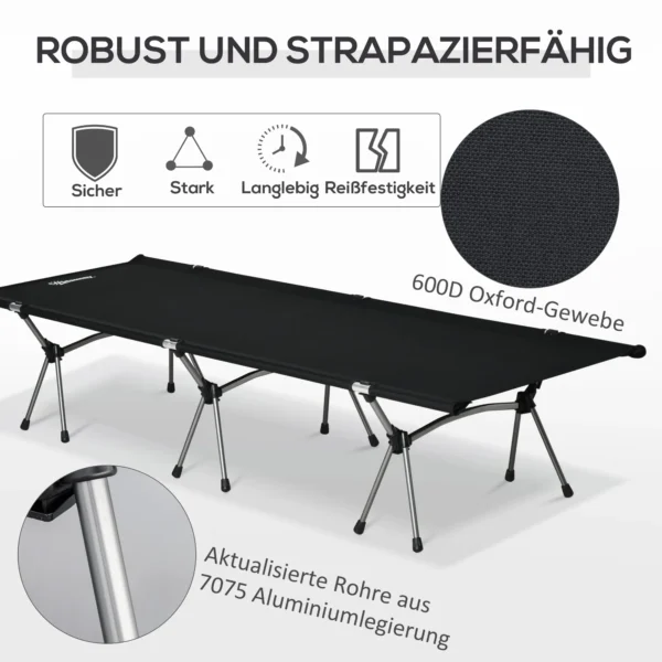 Vouwbaar campingbed aluminium veldbed hoogteverstelbaar zwart 190x65x38cm tot 150kg met draagtas voor buiten 7