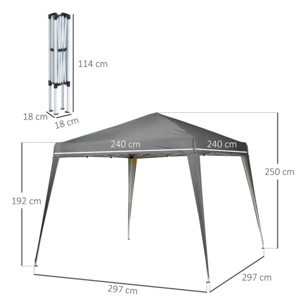 Vouwpaviljoen 2,4x2,4m partytent met uv bescherming, opvouwbaar & incl. draagtas, ideaal voor tuin en balkon, staal grijs 4