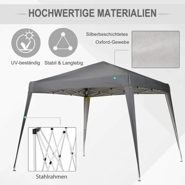 Vouwpaviljoen 2,4x2,4m partytent met uv bescherming, opvouwbaar & incl. draagtas, ideaal voor tuin en balkon, staal grijs 5