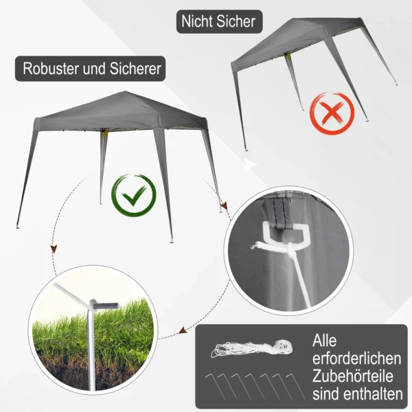 Vouwpaviljoen 2,4x2,4m partytent met uv bescherming, opvouwbaar & incl. draagtas, ideaal voor tuin en balkon, staal grijs 6