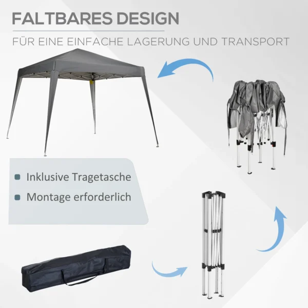 Vouwpaviljoen 2,4x2,4m partytent met uv bescherming, opvouwbaar & incl. draagtas, ideaal voor tuin en balkon, staal grijs 7