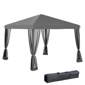 Vouwpaviljoen paviljoen vouwtent 3x3m met zijwanden incl. draagtas metaal en oxford lichtgrijs en zwart voor tuin en evenementen 1