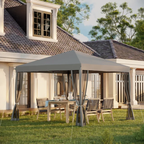 Vouwpaviljoen paviljoen vouwtent 3x3m met zijwanden incl. draagtas metaal en oxford lichtgrijs en zwart voor tuin en evenementen 2