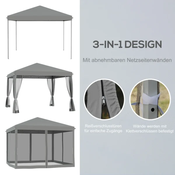 Vouwpaviljoen paviljoen vouwtent 3x3m met zijwanden incl. draagtas metaal en oxford lichtgrijs en zwart voor tuin en evenementen 5