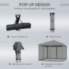 Vouwpaviljoen paviljoen vouwtent 3x3m met zijwanden incl. draagtas metaal en oxford lichtgrijs en zwart voor tuin en evenementen 6