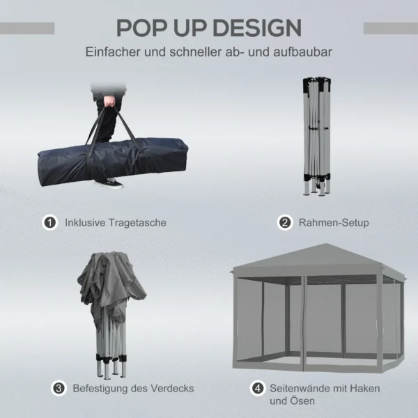 Vouwpaviljoen paviljoen vouwtent 3x3m met zijwanden incl. draagtas metaal en oxford lichtgrijs en zwart voor tuin en evenementen 6