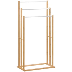 Vrijstaande handdoekhouder met 3 stangen van bamboe, natuurlijk, 48x25,8x94cm, ideaal voor badkamer & wellness 1