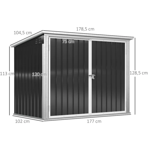 Vuilnisbakbox afsluitbare opbergbox voor 2 vuilnisbakken staal 178,5 x 104,5 x 128,5/113 cm zwart 4