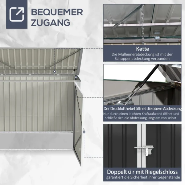 Vuilnisbakbox afsluitbare opbergbox voor 2 vuilnisbakken staal 178,5 x 104,5 x 128,5/113 cm zwart 6