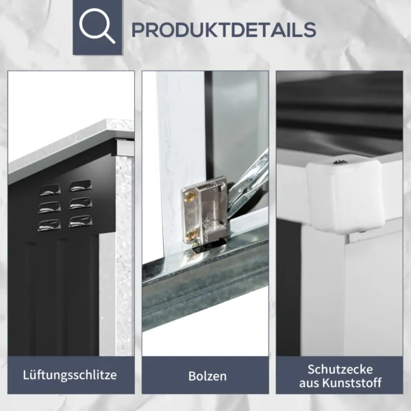 Vuilnisbakbox afsluitbare opbergbox voor 2 vuilnisbakken staal 178,5 x 104,5 x 128,5/113 cm zwart 7