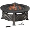 Vuurkorf, pook, vonkenscherm, vuurmand, ronde vuurtafel, tuin, camping, bbq, staal, zwart, 81x81x50cm 1