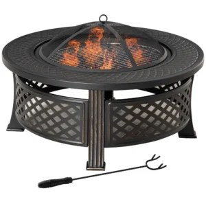 Vuurkorf, pook, vonkenscherm, vuurmand, ronde vuurtafel, tuin, camping, bbq, staal, zwart, 81x81x50cm 1