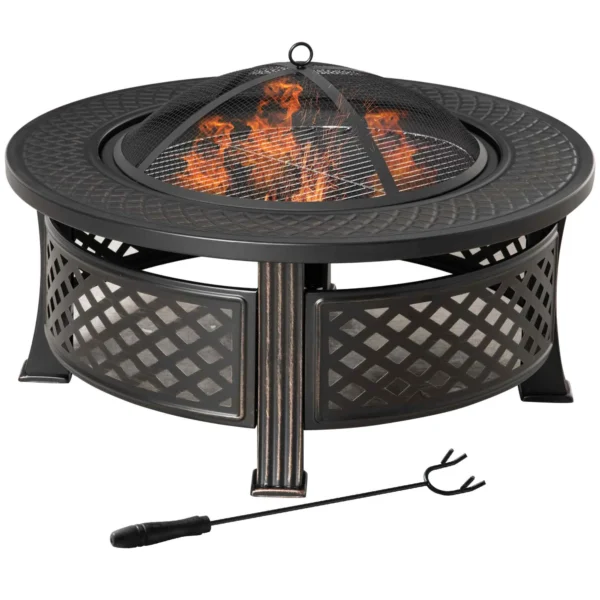 Vuurkorf, pook, vonkenscherm, vuurmand, ronde vuurtafel, tuin, camping, bbq, staal, zwart, 81x81x50cm 1