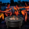 Vuurkorf, pook, vonkenscherm, vuurmand, ronde vuurtafel, tuin, camping, bbq, staal, zwart, 81x81x50cm 2