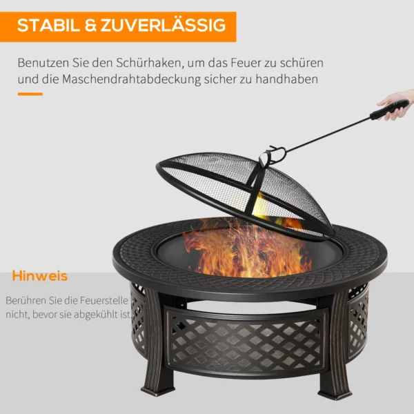 Vuurkorf, pook, vonkenscherm, vuurmand, ronde vuurtafel, tuin, camping, bbq, staal, zwart, 81x81x50cm 5