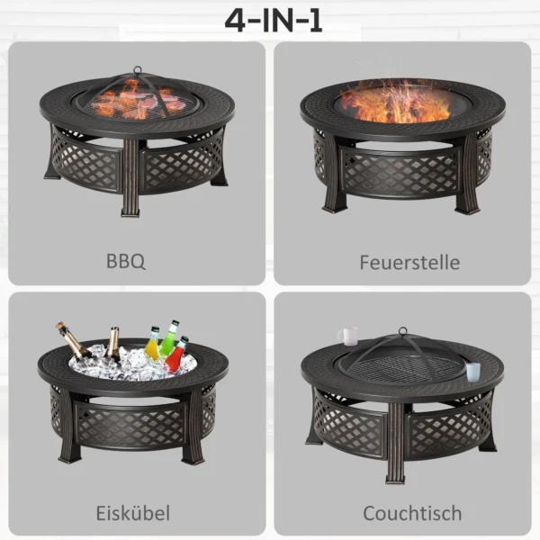 Vuurkorf, pook, vonkenscherm, vuurmand, ronde vuurtafel, tuin, camping, bbq, staal, zwart, 81x81x50cm 8