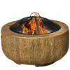 Vuurkorf vuurplaats met deksel en pook in boomstronk design voor tuin camping terras van staal mgo bruin 1