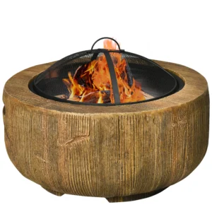 Vuurkorf vuurplaats met deksel en pook in boomstronk design voor tuin camping terras van staal mgo bruin 1