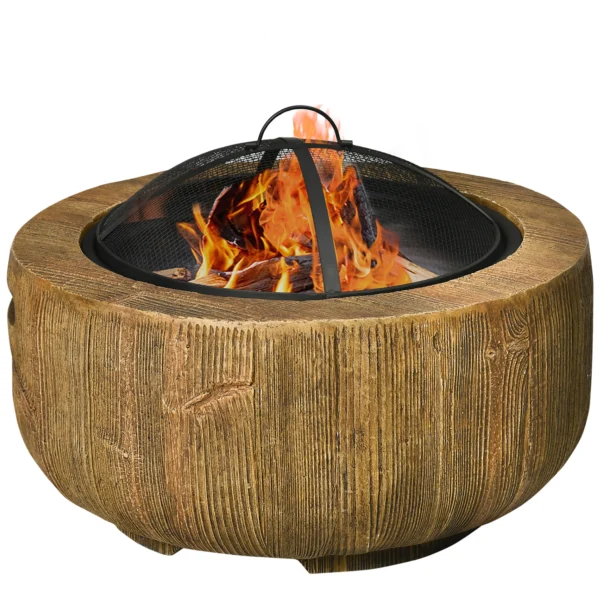 Vuurkorf vuurplaats met deksel en pook in boomstronk design voor tuin camping terras van staal mgo bruin 1