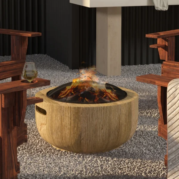 Vuurkorf vuurplaats met deksel en pook in boomstronk design voor tuin camping terras van staal mgo bruin 10
