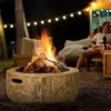 Vuurkorf vuurplaats met deksel en pook in boomstronk design voor tuin camping terras van staal mgo bruin 2