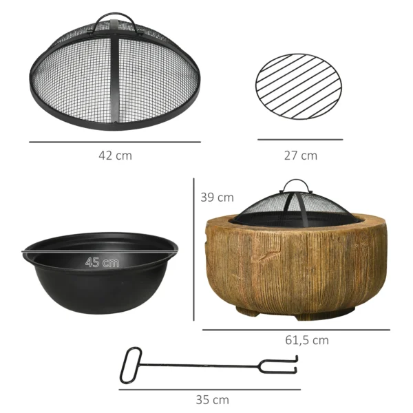 Vuurkorf vuurplaats met deksel en pook in boomstronk design voor tuin camping terras van staal mgo bruin 4