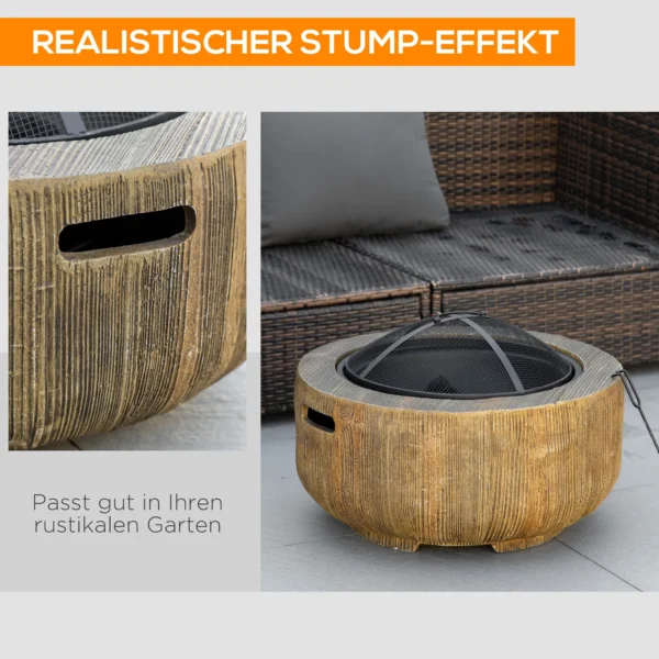 Vuurkorf vuurplaats met deksel en pook in boomstronk design voor tuin camping terras van staal mgo bruin 5