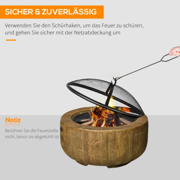 Vuurkorf vuurplaats met deksel en pook in boomstronk design voor tuin camping terras van staal mgo bruin 6