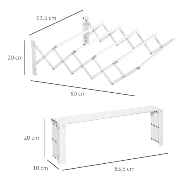 Wanddroger 57,5cm ruimtebesparend wasrek voor binnen en buiten metaal in wit 63,5 x 60 x 20 cm 4