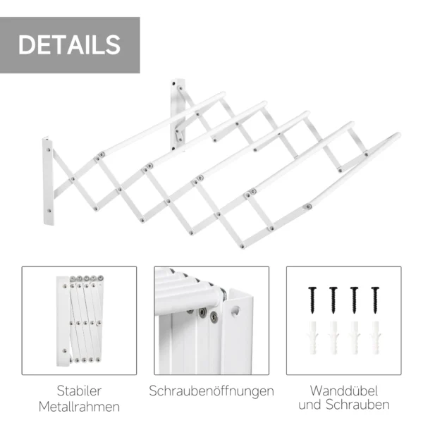 Wanddroger 57,5cm ruimtebesparend wasrek voor binnen en buiten metaal in wit 63,5 x 60 x 20 cm 7