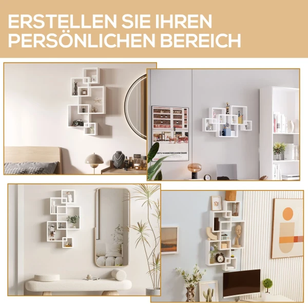 Wandplank zwevende plank wandbord met 5 kubussen & 9 vakken, sparrenhout, wit, 49,5x10,2x86cm 7