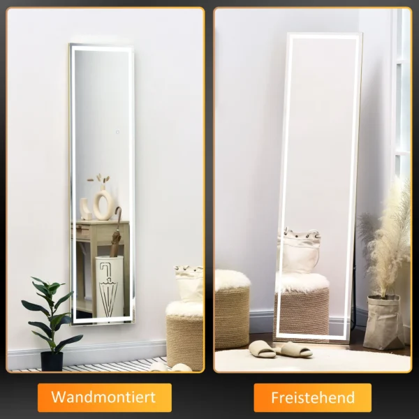 Wandspiegel met led 2 in 1 staande spiegel volledige lichaamsspiegel aluminium frame voor slaapkamer verlichting zilver goud 5