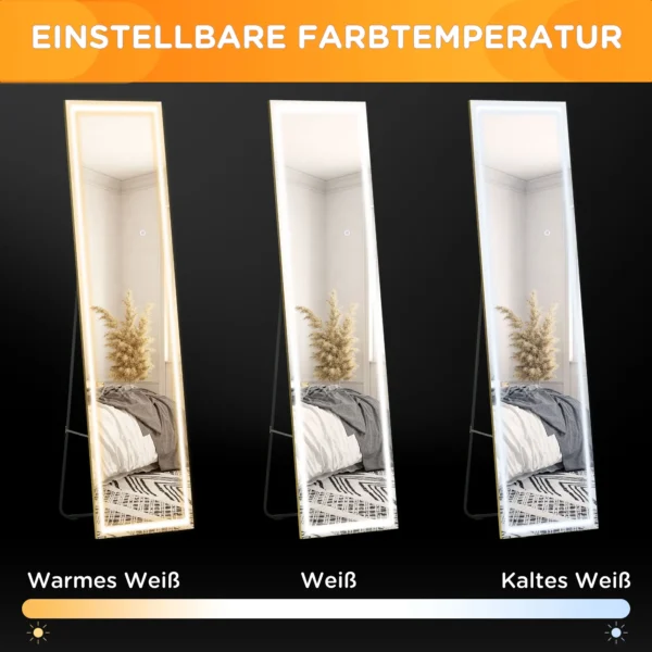 Wandspiegel met led 2 in 1 staande spiegel volledige lichaamsspiegel aluminium frame voor slaapkamer verlichting zilver goud 6