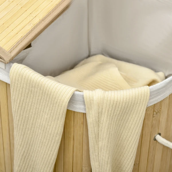 Wasmand met deksel 2 verwijderbare secties was sorteerder van natuurlijk bamboe voor was organisatie en opslag 10