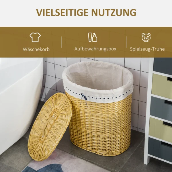 Wasmand met deksel van wilg 100l 51x38x57cm natuur wasbox voor slaapkamer & badkamer 5