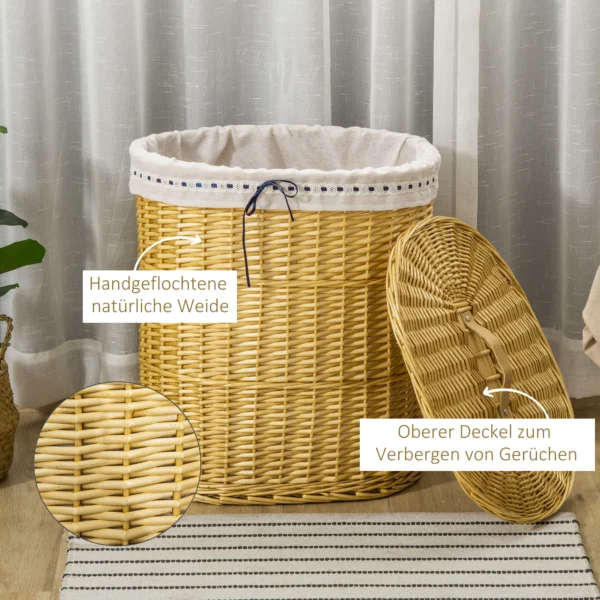 Wasmand met deksel van wilg 100l 51x38x57cm natuur wasbox voor slaapkamer & badkamer 7