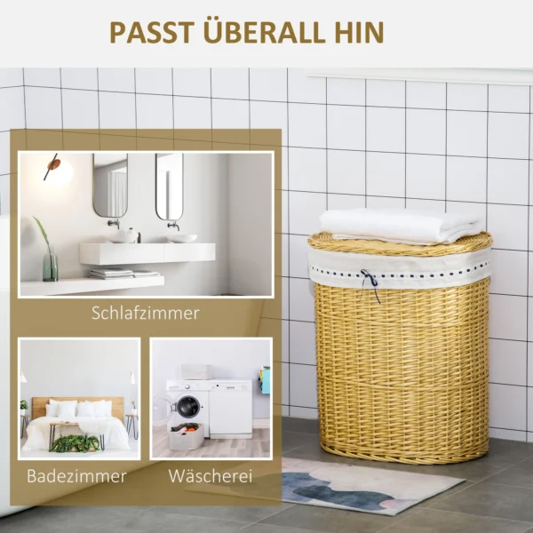 Wasmand met deksel van wilg 100l 51x38x57cm natuur wasbox voor slaapkamer & badkamer 8