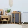 Wasmand met platform bamboe wasverzamelaar met 3 afneembare waszakken, was sorteerder, grijs+natuur, 50x32x69,7cm 2